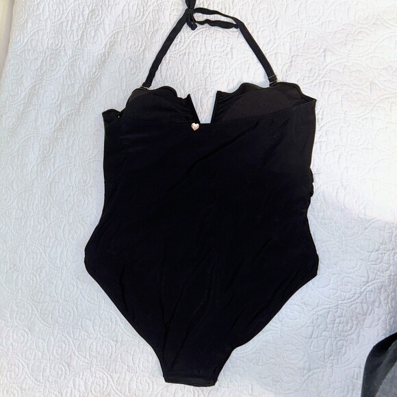 NWT Catherine Malandrino V Wire Shirred Black 1 Piece Bandeau Swimsuit Plus S 3X - Picture 8 of 12
